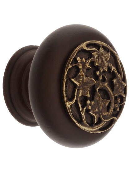 1 1/2 inch Diameter Ivy with Berries Knob in Dark Walnut/Antique Brass.